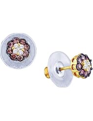 1.00CTW WHITE AND BROWN ROUND COGNAC DIAMOND LADIES FLOWER EARRINGS