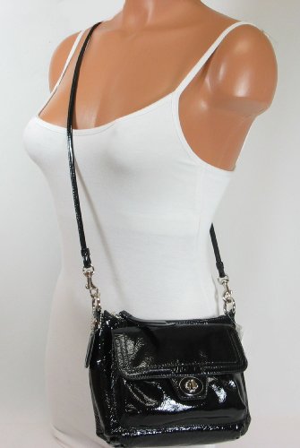 Sale NEW AUTHENTIC COACH POPPY PATENT LEATHER MINI GROOVY CROSSBODY BAG (Onyx/Silver/46118)