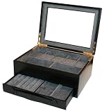 Valet Storage Case Jewelry Watch Pen Eyeglass Box Black Leather