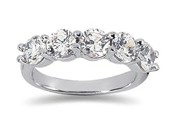 2.50 Prong Set 5 Stone Diamond Wedding Band in 18K White Gold