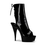 5 3/4 Inch Heel Sexy Peep Toe Ankle Boot Open Back Mid Platform Black