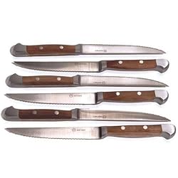 Outset QL90 Curtis Lloyd 6-Piece Walnut-Handled Stainless-Steel Steak-Knife Set