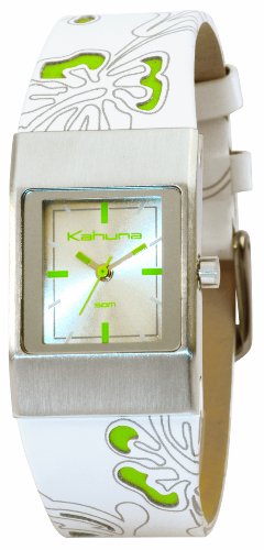 Kahuna White and Green Floral Leather Ladies Watch - KUS-0015L