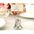 Charming Chrome Bell Place Card/Photo Holder with Dangling Heart Charm (Set of 4) - Baby Shower Gifts & Wedding Favors