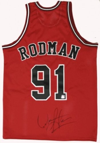 Dennis Rodman Autographed/Hand Signed Authentic Chicago Bulls Red Basketball Jersey