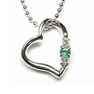 【クリックで詳細表示】[シアーズ] Sears 5月誕生石エメラルド×天然ダイヤ ラブハートネックレス シルバー925(プラチナコーティング) ケース無料 保証カード付き E1491-05