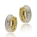 18K Gold over Sterling Silver Diamond Hoop Earrings