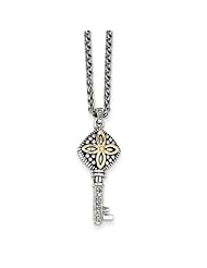 Sterling Silver 14k Yellow Gold .03ct. Diamond Key 18" Vintage Style Necklace