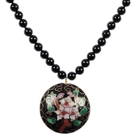 Gold Overlay Sterling Silver Black Onyx Beads w  Black Cloisonn� Round Pendant... by Amazon.com Collection