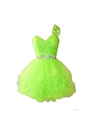 Sweetheart Polyester/Tulle Crystals Sequined  Lace-Up Beaded Tiered Crystal Knee Length Short One Shoulder Homecoming Dress/Prom Dress  With a Bow(s)