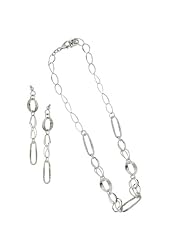 Italian.925 Sterling Silver Layered Textured 2.5 Earring and 16" Necklace Set