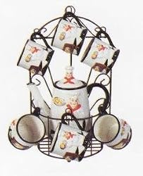 ITALIAN CHEF 9pc TEA Set Pot & Cups w/Iron Rack NEW!