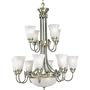 Progress Lighting P4111-43 Twelve-Light Chandelier with Etched Patterned Glass Shades and 3-Light Downlight In Bowl, Colonial Silver