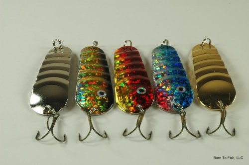 Lot of 5 New 3″ Ridged Casting Spoon Fishing Lures – .88 Oz