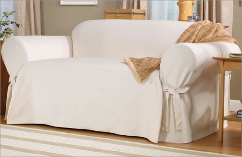 Sure Fit 139727246 Natural Cotton Duck Sofa Slipcover Box Seat