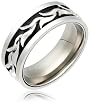 Men's Stainless Steel and Sterling Silver Wave Ring