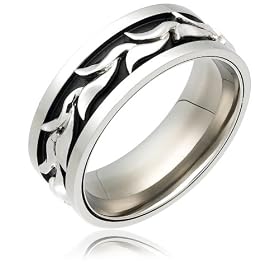 Men's Stainless Steel and Sterling Silver Wave Ring