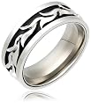 Men's Stainless Steel and Sterling Silver Wave Ring