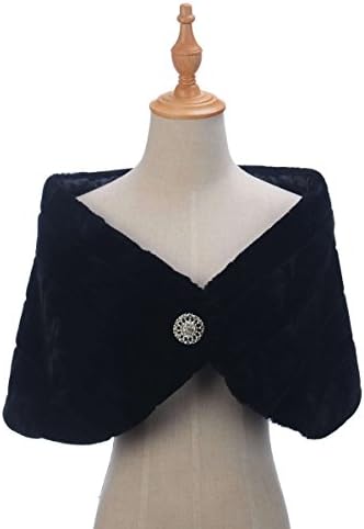 Topwedding Faux Fur Bridal Wedding Shawl Wrap Evening Pashima, Black