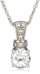 Platinum Plated Sterling Silver 100 Facets Collection Round Cubic Zirconia Pendant with Decorative Bale
