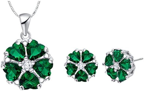 Layla Jewelry 18k White Gold Plated Alloy Swarovski Elements Crystal Jewelry Set include Pendant Necklace and Stud Earrings for Ladies Green(Petal)