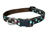 Large Brown/Blue Dot Dog Collar: 1 wide, Adjusts 18-28.