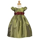 Lito Green Taffeta Burgundy Sash Flower Girl Christmas Dress 3T