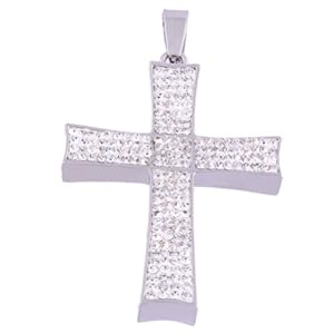 Kadima Stainless Steel Bling Rhinestone Crystal Cross Pendant with Clear Gemstones