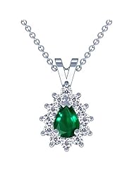 18K White Gold Pear Cut Emerald And Round Diamond Pendant (GIA Certificate)