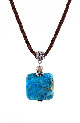 Necklace - N519 - Genuine Semi Precious Stone Hung on a Brown Triple-Strand Twisted Silk / Satin Cord + 2