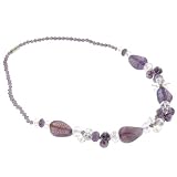 Curved Oval and Faceted Rondell Glass Beads Necklace - Purple and Clear - 18'' Overall Length