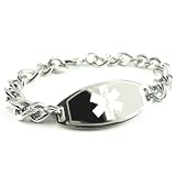 Mens Stainless Steel Medical Alert Bracelet, Thick Curb Chain, White Symbol - Free ID Card