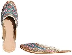Beaded & Sequin Indian Leather Slippers for Women Handcrafted Casual Footwear Available in Various Sizes