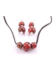 Hanfords of London Handmade Wooden Cherry Bead and Silver Necklace & Earrings Jewelry Set. Handcrafted in the UK.