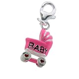 Sterling Silver Baby Stroller/Pram Charm Pink Enamel