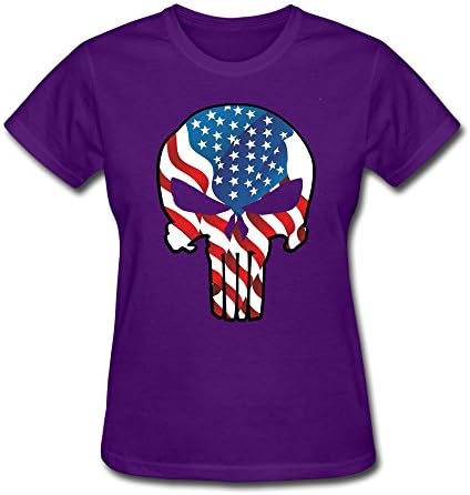 WAYNEY Deadpool Punisher Skull USA Flag Logo T Shirt For Womens Purple XS