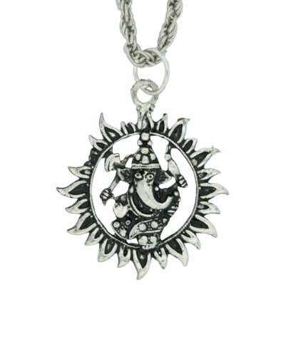 Large White Metal Ganesh Sun Pendant