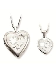 Just Like Mommy Collection Sterling Silver Polished & Textured Finish Double Hearts Design Heart Locket Pendant Necklace Set with 14" & 18" Box Chain