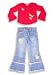 Lipstik - Girls Long Sleeved Pant Set, Red, Denim