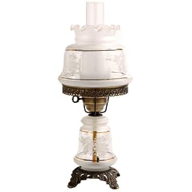Small Etched White and Gold Night Light Hurricane Table Lamp