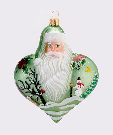 4.5″ David Strand Designs Glass Green Heart of Christmas Snowfall Santa Ornament 4.5″ David Strand Designs Glass Green Heart of Christmas Snowfall Santa Ornament