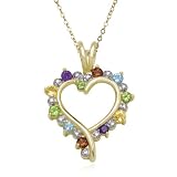 18k Yellow Gold Plated Sterling Silver Multi-Gemstone and Diamond Open Heart Pendant, 18