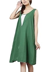 Bateau Neck Round Neck Sleeveless Cotton/Linen  Dress