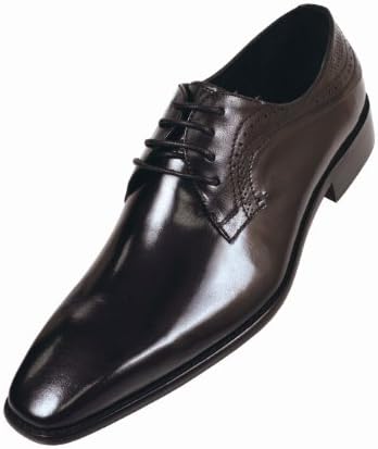 Steven Land Footwear Collection Mens Black Classic Plain Toe Oxford with Perforated Side Quarter Genuine Leather Dress Shoe: Style SL318 Black-000 8 D (M) US