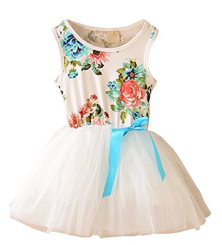 Little Love Summer Girls Cotton Sleeveless Floral Print Tulle Tutu Dress