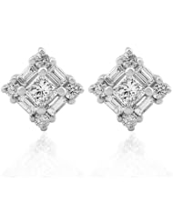 14k White Gold Round, Baguette, Princess Cut Diamond Earrings Studs (GH, I1-I2, 0.52 carat)