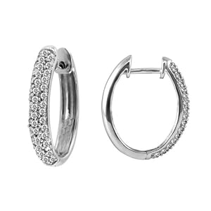 14k White or Yellow Gold Oval Pave Diamond Hoop Earrings (1/2 cttw, H-I Color, I1-I2 Clarity)
