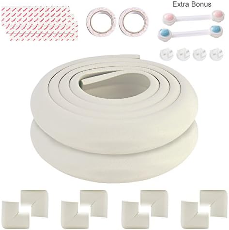 Comcome Extra Thick Childproof Safety Edge &amp; Corner Guard, Furniture Sharp Edge Protector Foam, Baby Safety Bumper Guard(13 Feet+10 electric safety cover+2 cabinet locks, Ivory White)