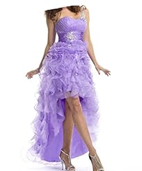 Organza One Shoulder Ruched Lace-Up  Beaded Piping Prom Dress/Party Dress  With Ruffles
