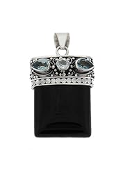Black Onyx Blue Topaz Pendant Sterling Silver Bali